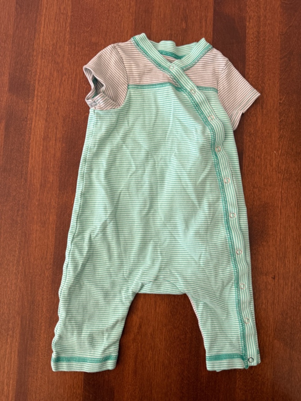 Patagonia Mint Green and White Striped Baby Bodysuit